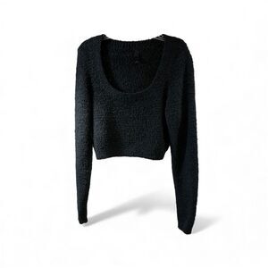 SKIMS Long Sleeve Square Neck Cropped Cozy Knit in Black Size 2X/3X